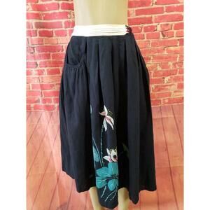 Gene Ewing Bis Vintage Women's Skirt Sz M Navy blue Boho Pleated Elastic waist